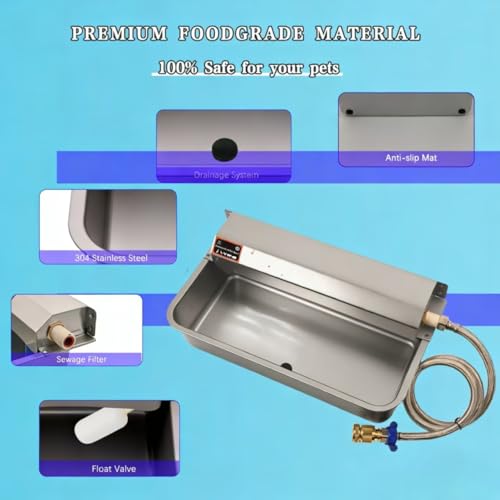 Automatic Dog Water Dispenser with Drain Hole, 304 Stainless Steel Auto Water Dog Bowl with Float Valve, Hose Quick Connect Fitting, Automatic Livestock Waterer for Horse, Chicken (2 Gallons) - size: 2 Gallons