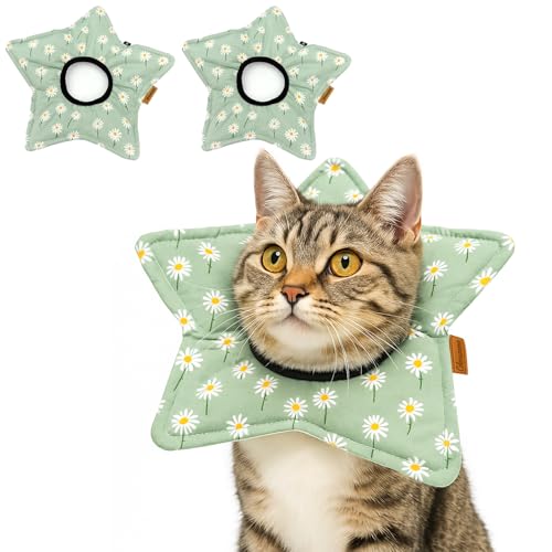 2 Pack Star Soft Cat Cone, Adjustable Floral Recovery Collar for Cats & Kittens, Comfortable Elizabethan E-Collar for After Surgery & Wound Healing（S） - size: S