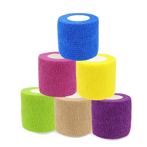 MEDUWEDU Pet Bandage 6 Rolls, Adhesive Bandage, Self Adhesive Bandage, First Aid Adhesive Gauze, for Horses, Dogs,Cats, Birds, Animals, (Solid Colors, 2 Inch (Pack of 6)) - color: Paw Prints