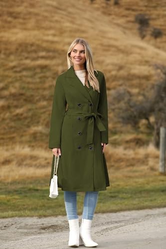 Zeagoo Women's Trench Coats Double-Breasted Long Coat with Belt - color: Dark Green, size: X-Large