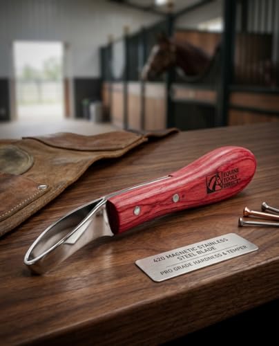 Farrier Loop Hoof Knife, Right-Hand, J2 420 Magnetic Stainless Steel Blade, Ergonomic Red Handle, Horse Hoof Trimming Tool for Sole & Frog Paring