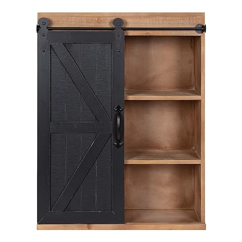 Kate and Laurel Cates Rustic Wall Cabinet; 22 x 28; Black and Rustic Brown; Farmhouse Wall-Mounted Storage Cabinet - color: Rustic Brown/Black