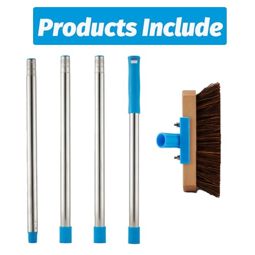 YONILL Floor Scrub Brush with Long Handle for Deck, Patio,Garden, Sidewalk | 60" Adjustable Stainless Steel Handle, Deck Brush with Stiff Natural Palmyra Bristles, Cleaning Rough Surface, Concrete Floor