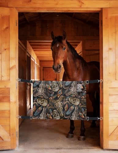 Harrison Howard Horse Stall Guard with Adjustable Straps and Sturdy Spring Hooks Included Aisle Guard Stall Guard for Horses, Skull Dread - color: Skull Dread
