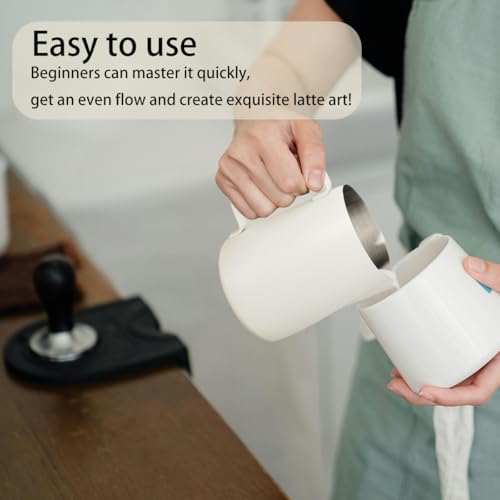 Milk Frothing Pitcher 12oz/350ml Stainless Steel Steaming Cup | Thickened Jug Steaming Pitcher with Latte Art Pen for Cappuccino/Latte/Espresso (White) - size: 12oz/350ml