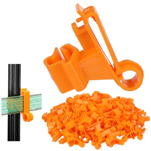 100 Pcs T-Post Poly Tape Insulator Large Snap T-Post Holding Electric Fence Insulator for Farm Fence (Orange) - color: Orange