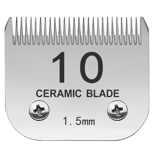 TRAH 10# Blade Dog Grooming Clipper Replacement Blades Compatible with Andis Dog Clippers,Most A5, KM Series Clippers,Detachable Ceramic Blade,Size-10#, 1/16-Inch Cut Length (1.5mm) Silver