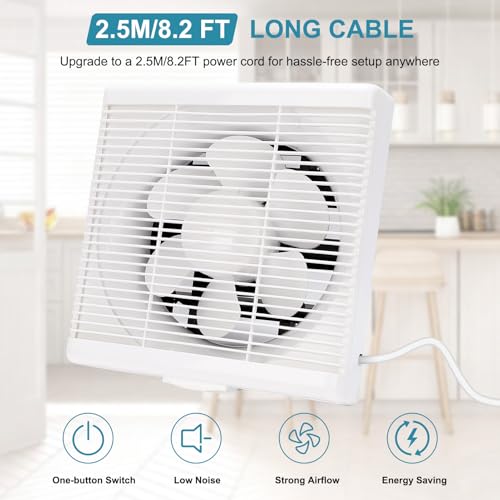 10 Inch Exhaust Fan with Mesh and Anti-Backflow Check Valve, 110V | Through-Wall Window Ventilation Fan, Shutter Box Blower Air Extractor for Bathroom, Kitchen, Garage, Greenhouse - style: 10inch