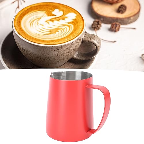 480ML Milk Frothing Pitcher,Steaming Pitcher,Milk Frother Cup,Coffee Frothing Cup 304 Stainless Steel Milk Frother Jug Point Mouth Latte Art Pitcher with Inner Scale(red) - color: Red