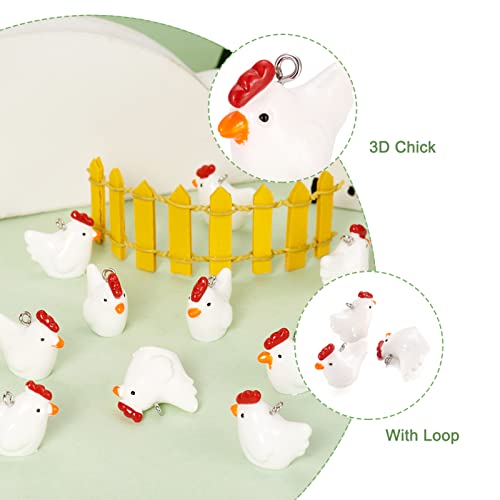 Beadthoven 40pcs Mini Chicken Hen Resin Charm Pendants Cute 3D Mini Farm Animal Dangle Charm Beads for DIY Jewelry Making Earring Necklace Keychains Making Accessories - color: Chicken