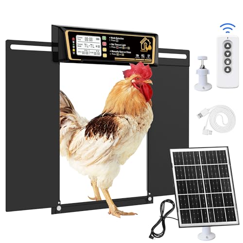 Large Automatic Chicken Coop Door Solar Powered | Charge with 7W Solar Panel Auto Chicken Door, Aluminum Electric Poultry Door with Time & Light Sensor, Remote Control