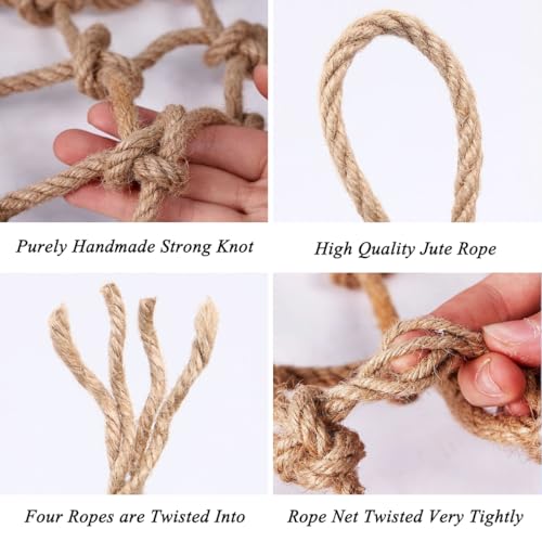 Jute Hemp Rope Nets for Safety & Decorative,Rope Ladder for Kids and Pet,Versatile Rope Net,Tree House Climbing Child Safety Stair Balcony Railing Protect(Size:1mx2m(3.2x6.5ft),Diamond Mesh) - size: 1mx2m(3.2x6.5ft)