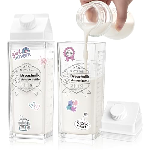 Papablic Glass Breast Milk Pitcher, 17oz 2-Pack Breastmilk Storage Containers for Pitcher Method Feeding, BPA-Free Leakproof Baby Formula & Milk Storage Bottles, Fridge Safe, Includes Cute Stickers