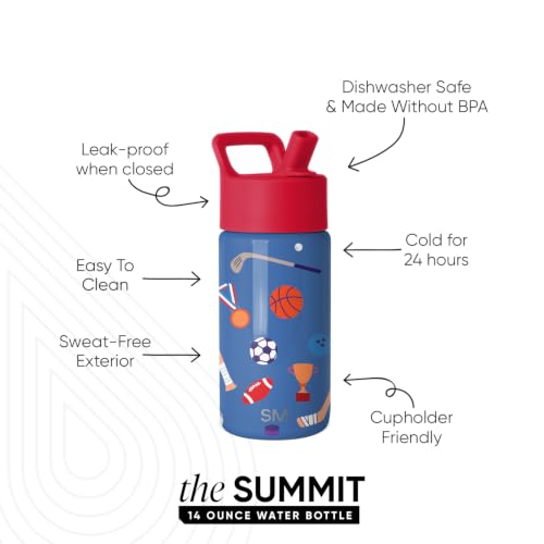 Simple Modern Kids Water Bottle & Toddler Cup | 14oz | Sports | Insulated Stainless Steel Toddler Water Bottle, Kids Tumbler with Straw | Spill Proof for School, Girls, Boys | Sports Balls - color: -Sports Balls, size: 14 Ounces