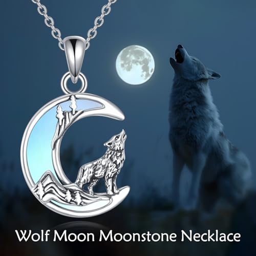 Snake Moon Necklace - 925 Sterling Silver Moon Pendant Necklace - Snake Jewelry for Women - style: Wolf