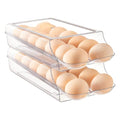 Vtopmart 2 Pack Egg Holder for Fridge, Automatic Rolling Egg Container | Stackable Clear 14-Count Eggs Organizer with Removable Inner Tray, Egg Storage for Refrigerator, Space Saving
