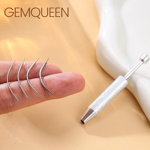 GEMQUEEN Piercing Ball Grabber Tool, 14-20G Taper for Changing Jewelry | Surgical Steel Flat Back Earrings Threader Tool Insertion Pin, Body Piercing Kit for Ear Rook Conch Nose Lip Jewelry Removal - style: Curved Threadless (14G 16G 18G 20G) + Ball Grabb