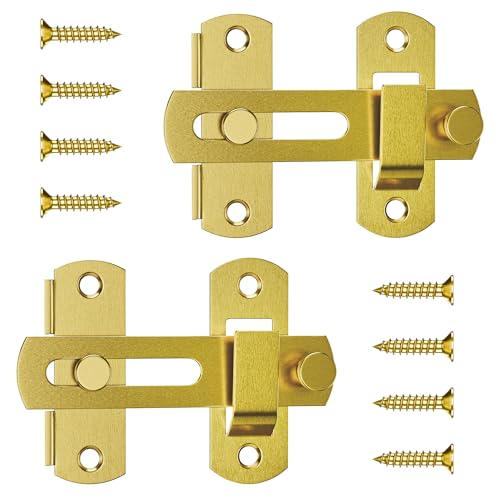 4 Inch Flip Latch Gate Latches, 180 Degree Flip Barn Door Lock Latch, Heavy Duty SUS304 Stainless Steel Flip Sliding Latch, Bolt Buckle Lock for Barn Wood Fence Sliding Doors, Gold, 2 Pack - color: Gold