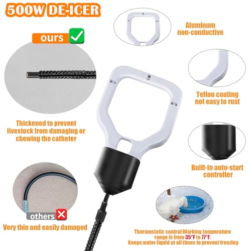 Kardeep 500W Bird Bath Heater, Cast Aluminum Submergible Stock Tank Heater De-icer Thermostatic Control Chicken Water Heater, Bird Bath Deicer for Winter Livestock