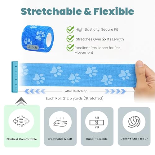 MEDUWEDU Pet Bandage 6 Rolls, Adhesive Bandage, Self Adhesive Bandage, First Aid Adhesive Gauze, for Horses, Dogs,Cats, Birds, Animals (Paw Prints, 2 Inch (Pack of 6)) - color: Animals