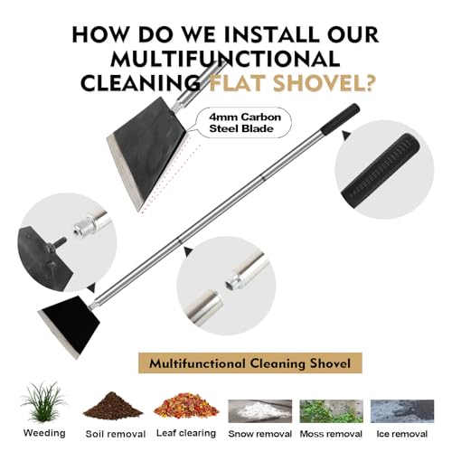 Garden Shovel, Floor Cleaning Scraper Tool, Snow Shovel Ice Scraper | 47 inch Weed Removal Tool with 3 Sections Long Handle for Moss,Sidewalks, Driveway Yard Working - Heavy Duty