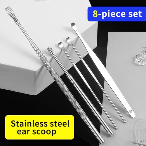 8 Pcs Ear Pick Earwax Removal Kit, Ear Cleaning Tool Set, Ear Cleaner Curette Ear Wax Remover Tool with a Cleaning Brush (Sliver) - color: Sliver
