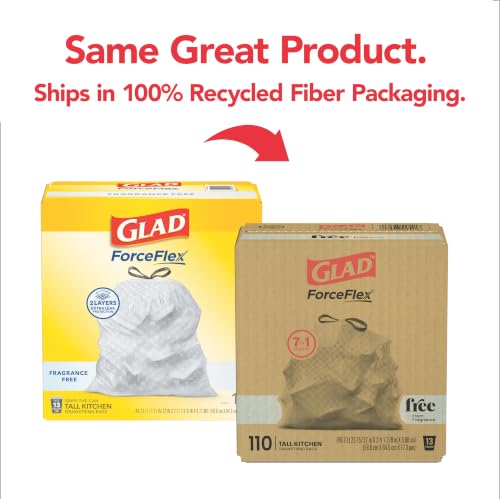 Glad ForceFlex Tall Kitchen Trash Bags, 13 Gallon, Fragrance Free, 110 Count (Package May Vary) - size: 110 Count (Pack of 1)