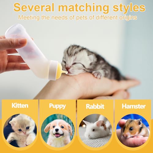 Kitten Nursing Nipple with Syringe, Wide Mouth Angled Puppy Feeding Bottles, with Ventilation Valve Resistant Tearing for Puppies, Kittens, Rabbit, Small Wildlife (S Nipple,Yellow) - color: Yellow, size: Model 1