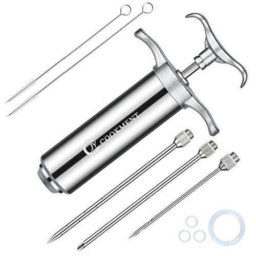 Meat Injector Syringe 2-oz Marinade Flavor Barrel 304 Stainless Steel with 3 Professional Needles 2 Cleaning Brushes and 4 Silicone O-Rings