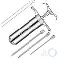 Meat Injector Syringe 2-oz Marinade Flavor Barrel 304 Stainless Steel with 3 Professional Needles 2 Cleaning Brushes and 4 Silicone O-Rings