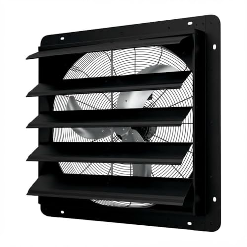 24" Wall Mounted Shutter Exhaust Fan, 3500 CFM 1500 RPM High Speed Aluminum Vent Fan, Automatic Exhaust Fans, Low Noise for Garage/Attic/Greenhouse/Shed - color: Black, size: 24 Inch