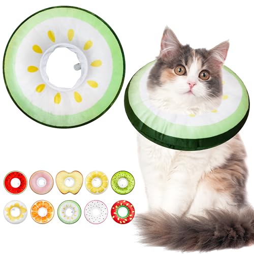 Cat Cone Collar Soft, Adjustable Cat Recovery Cone (Cucumber, L) | Stop Licking, Cute Kitten Donut Collar After Surgery, Elizabethan Collars for Kittens, Lightweight Cats Neck Cones - color: Cucumber, size: Large