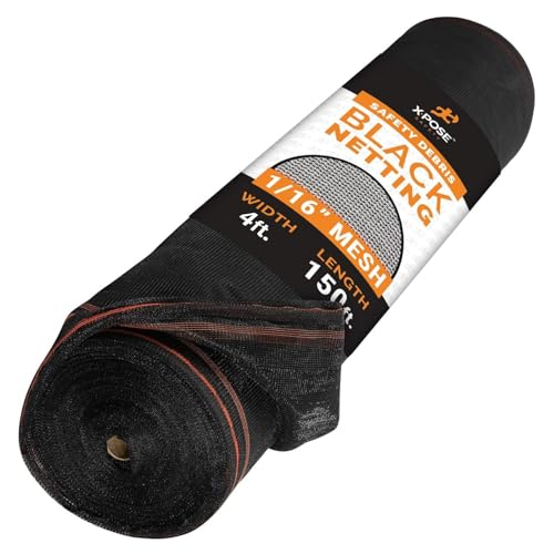 Xpose Safety Debris Netting for Construction | 4’ x 150’, 1/6" Mesh Scaffold Safety Net, Temporary Material Roll, Visibility Fence, Heavy-Duty Fire Retardant, Black - color: Black, size: 4' X 150' – 1/16" Mesh