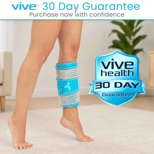 Vive Calf & Shin Ice Pack Wrap (Single) - Extra Strength Hot & Cold Therapy | For Shin Splints & Leg Pain - Adjustable Compression Straps to Stay in Place - Flexible When Frozen with 30+ Minutes of Cold - size: Single