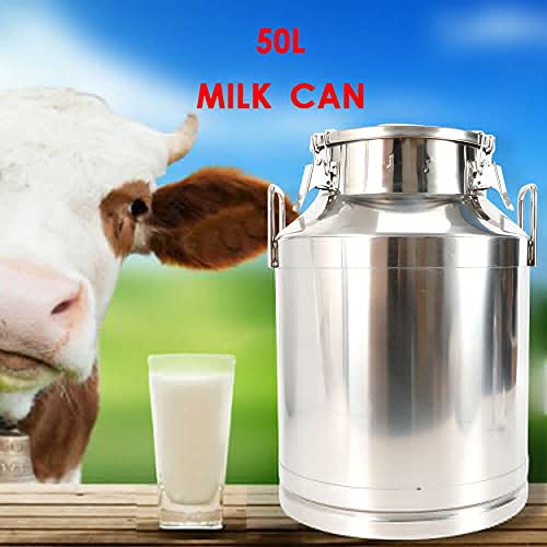 Milk Can Milk Bottle, 20/30/ 40/50/ 60L Stainless Steel Heavy Duty Milk Jug Wine Pail Bucket Square Liquid Container Storage with Embedded Silicone Sealed Lid for Home Restaurant Bar Silver (50L) - size: 50L