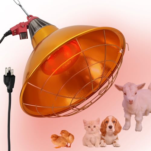 Large Chicken Coop Heat Lamp with 250w Infrared Heat Bulb | Adjust 2 Mode Temperature&Hanging Height,Aluminum Reflector for Coop Brooder,Cat,Puppy,Lamb