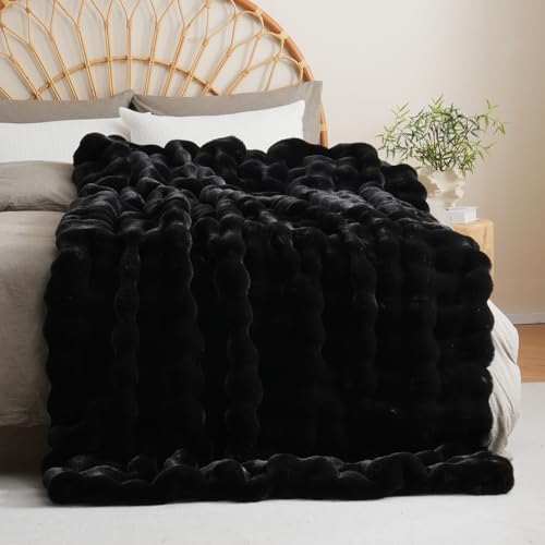 BENVWE Faux Fur Throw Blanket for Couch - Thickened Fluffy Soft Bubble Blanket for Living Room Home Decor - Fathers Day Birthday Gifts for Women Men, Black, 50" x 60",1300GSM - color: Black, size: Throw(50" x 60")