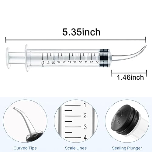 12 Pack Dental Syringe Disposable 12ml Dental Irrigation Syringe with Curved Tip for Oral, Dental Care, Tonsil Stone Squirt, Feed Pet, Liquid Injection, Oil, Glue, With Clear Measurement (C 12 Pack 12ml) - size: C 12 Pack 12ml