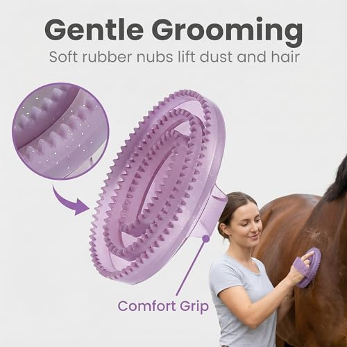 Rubber Curry Brush Purple Flexible Grooming Tool for Horses and Dogs, Comfortable Hand Strap, Helps Lift Loose Hair, Rinses Clean, Easy Grip - color: Purple