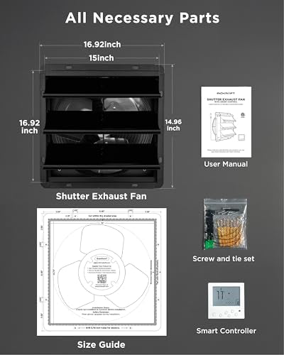 InoKraft 14 in Shutter Exhaust Fan, 2100 CFM Attic Fan, Wireless Control | 8-speed airflow, balanced ventilation, weather-resistant shutters, ideal for attics, garages, greenhouses and coops - size: 14"