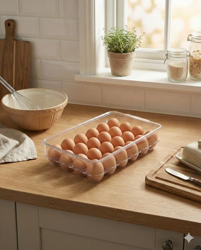 Clear Egg Holder for Refrigerator - Stackable Plastic Egg Tray with Lid, Large Capacity Egg Storage Bin, Durable Fridge Organizer for Kitchen & Countertop - Holds 24 Eggs - size: 24 Eggs