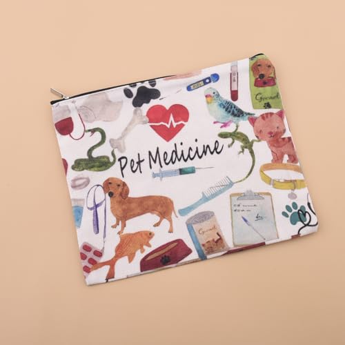 Pet Medicine Cosmetic Bag Watercolor Veterinary Pet First Aid Kit Makeup Bag Portable Travel Pouch Canvas Emergency Bags Gifts For Pet Medication Toiletry Storage Pouches