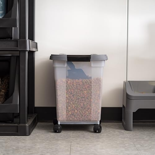 IRIS USA Dog Food Storage Container, Up to 25 lbs, White, Made in USA | Includes 2-Cup Scoop & Wheels, Airtight Seal, BPA-Free, Bird Seed, Cat food, Chicken Feed, Treats, Keeps Kibble Fresh - color: Dark Gray, size: 25 lbs