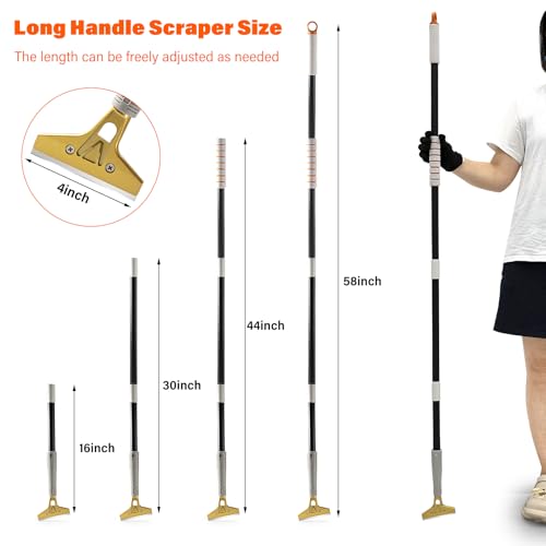 4" Wide Razor Blade Scraper Tool with Adjustable 16''-58"(1.3ft -4.8ft) Long Handle, 20PCS Extra Metal Blades, Cleaning Glass Wall Scraper, Painting stripping tools, Tile, Floors, Walls