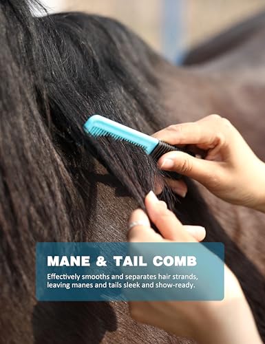 Shinewell Horse Grooming Kit, Complete Horse Brush Set, Equine Grooming Tools for Shedding & Daily Care Blue - color: Blue