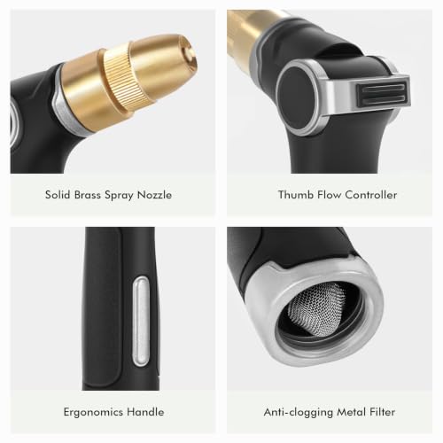 RESTMO Garden Hose Nozzle, Heavy Duty Water Hose Sprayer for Outdoor | Zinc Alloy Metal, Thumb Control, Precise Flow, Adjustable Spray Patterns, Leak-proof, Ideal for Lawn & Plant & Car, Silver - color: Silver