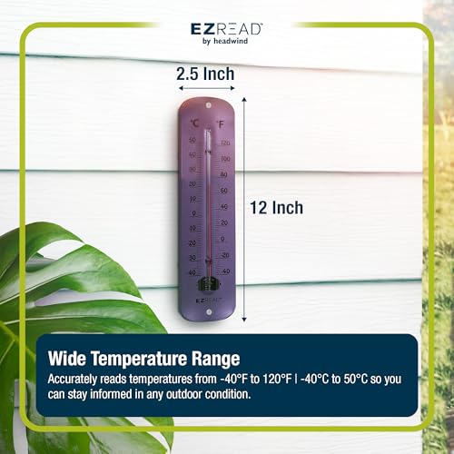 Headwind 12" Easter Purple Metal Thermometer – Durable Weather‑Resistant Indoor & Outdoor Wall‑Mount Temperature Gauge for Patio, Garden, Home, or Porch – Heavy‑Duty Metal Construction by EZ Read - color: Easter Purple