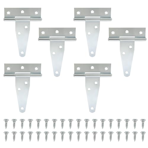 Murtenze 6Pack 3 Inch Silver T-Strap Shed Hinge | Barn Door Hinges, Heavy Duty Gate Strap Hinge, T Hinges for Barn Door, Shed or Wooden Fences - color: Silver, size: 3 Inch - 6Pack