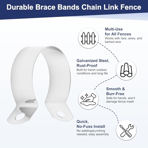 M METERXITY 12-Pack 1-5/16" Brace Bands Chain Link Fence Parts | Galvanized Steel Chain Link Brace Band with Bolts and Nuts for Fence, Gate, Posts, Rust-Resistant [Silver] - size: 1-5/16"