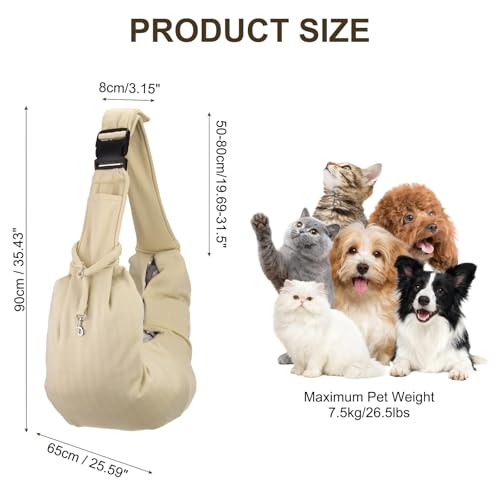 Dog Sling Carrier for Small Dogs and Cats Up to 16.5 Lbs, Adjustable Buckle with Pocket Pet Sling Carrier Safety Harness, (Beige, 1 Pcs) Intended for Outdoor/Camp/Travel - color: Beige